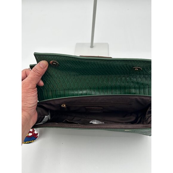 Una de Monaco Faux Snakeskin Crossbody Top Handle Bag Green NWT Scarf Accent - Picture 3 of 4